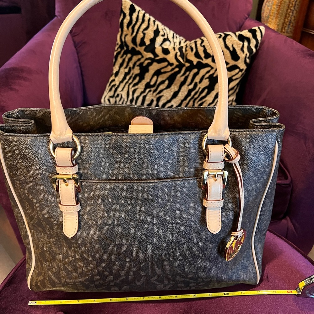 Michael Kors Black and Tan Monogram Tote